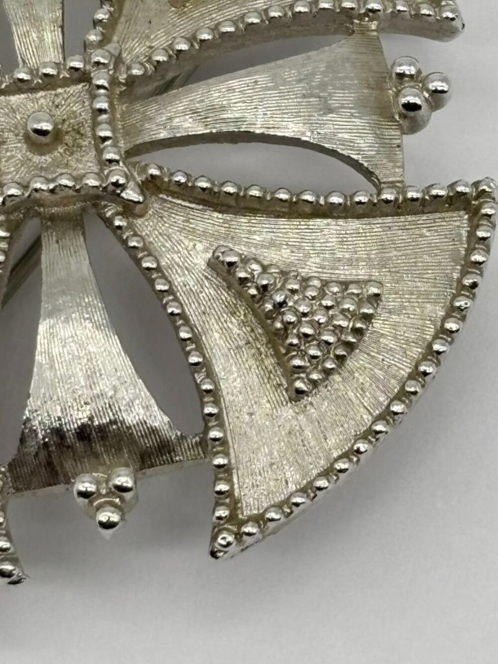 Vintage Monet Maltese Cross Etruscan Revival Brooch Silver-Tone Beaded Detailing - Picture 10 of 15
